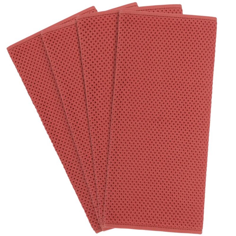 4pcs Kitchen Towels 100% Cotton Absorbent Quick Drying Dish Towels Brick Red